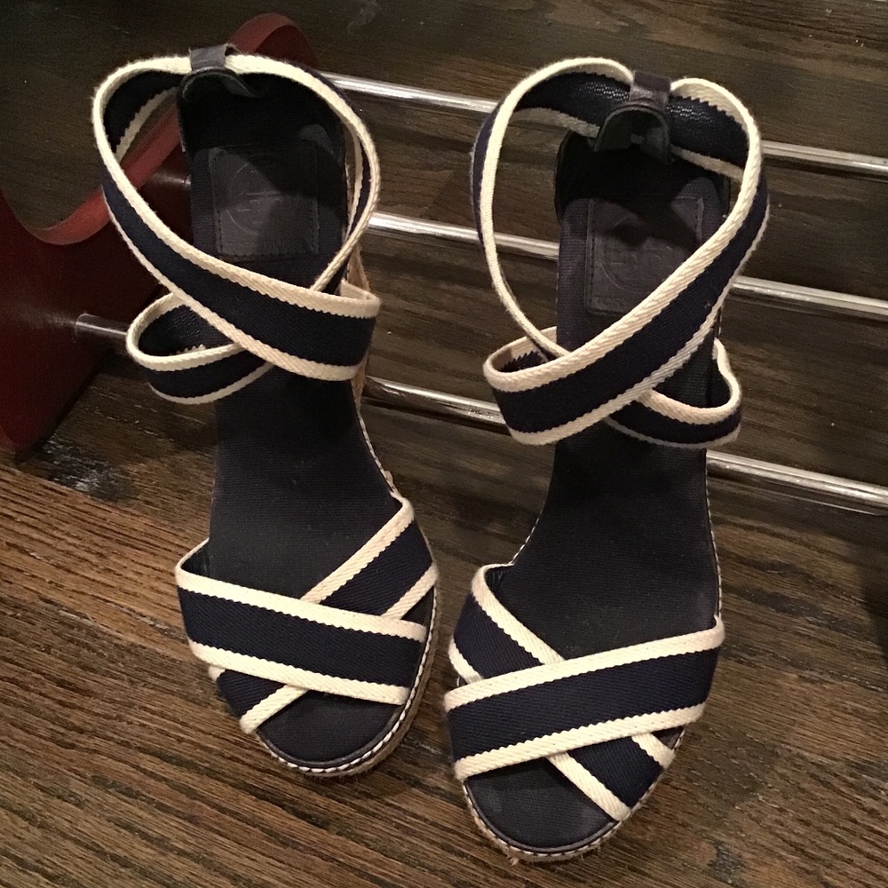 Tory Burch Adonis Blue & Ivory Wedges US 9